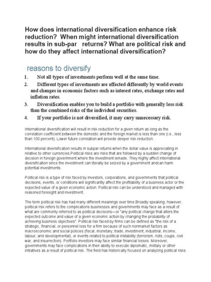 How does international diversification enhance risk reduction