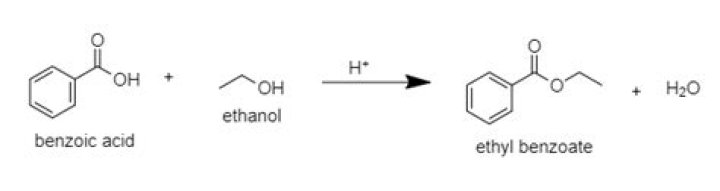 How is benzoic acid prepared from ethyl benzoate
