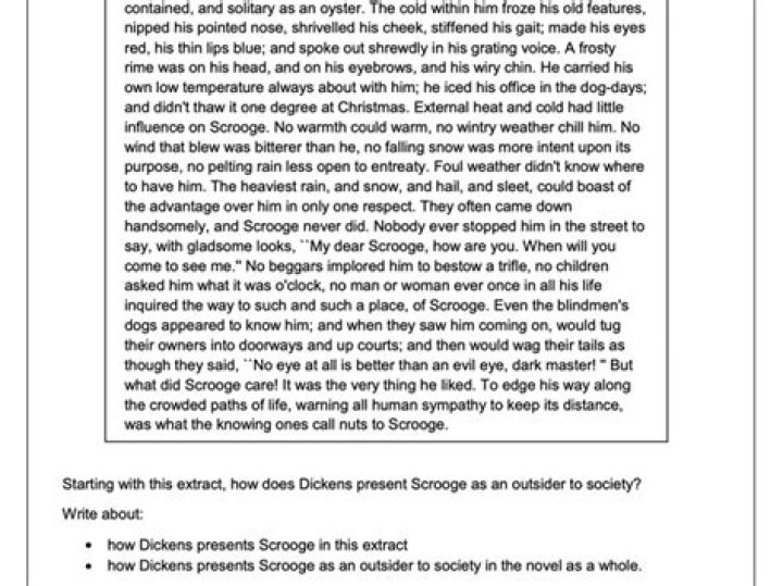 How is Scrooge presented as an outsider
