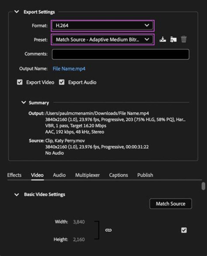 What does the preset match Source do