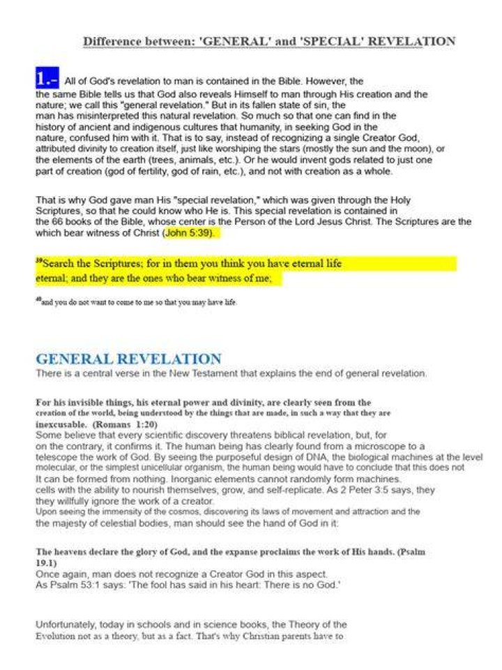 What is the difference between general revelation and special revelation quizlet