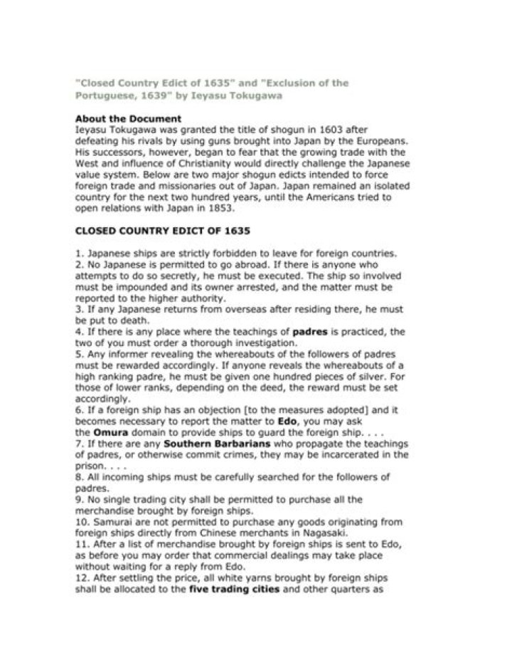 What policy did the closed country edict establish